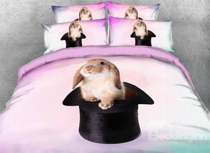 Onlwe 3d Lop Bunny In A Top Hat Printed 4-piece Bedding Sets/duvet Covers