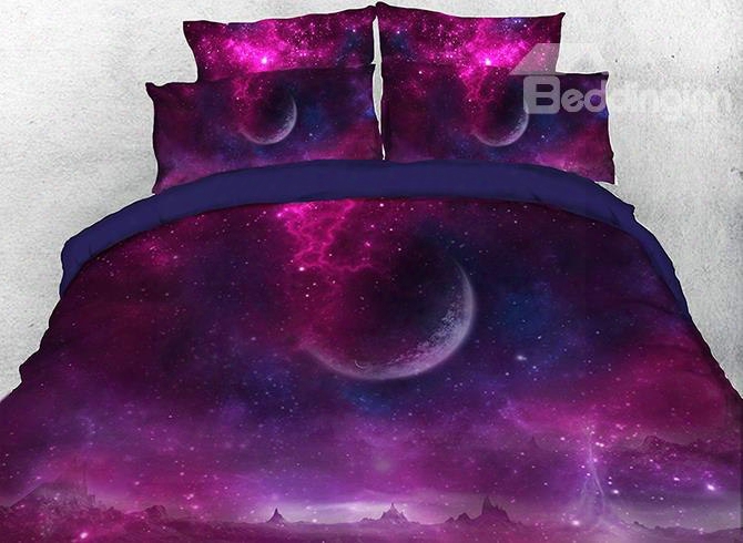 Onlwe 3d Purple Galaxy With Outer Space Planet 4-piece Bedding Sets/duvet Covers