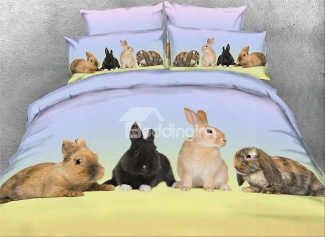 Onlwe 3d Rabbit Family Printed 4-piece Animal Bedding Sets/duvet Covers