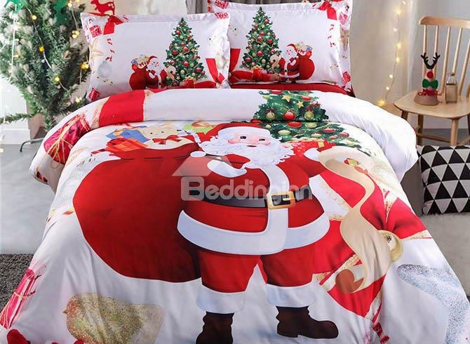 Onlwe 3d Santa And Christmas Tree Printed 5-piece Comforter Sets