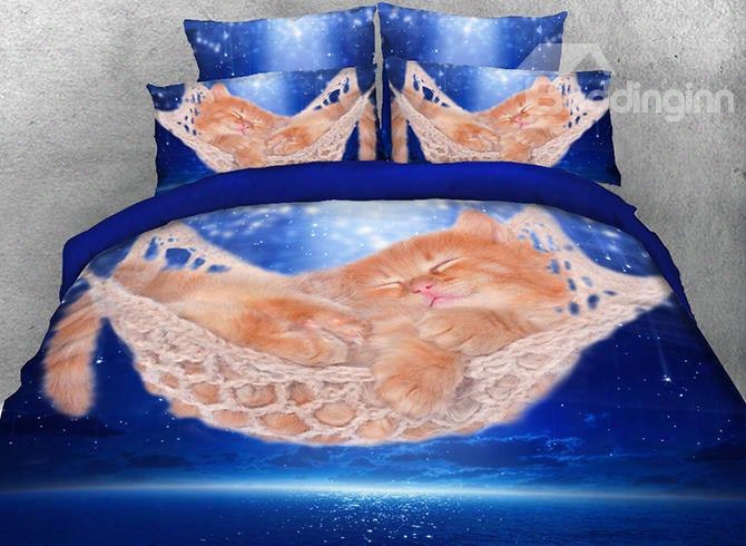 Onlwe 3d Sleeping Kitten In A Hammock Printed 4-piece Bedding Sets/duvet Covers