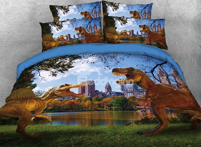 Onlwe 3d Spinosaurus Tyrannosaurus In Modern City 4-piece Bedding Sets/duvet Covers