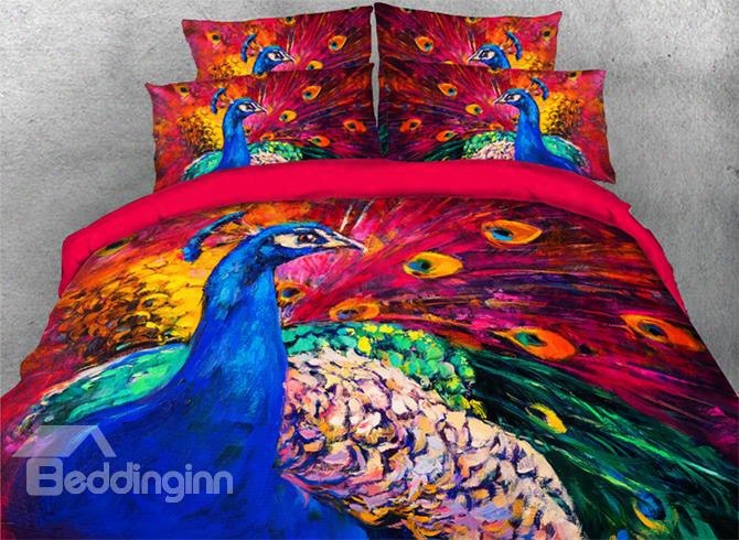 Onlwe 3d Splendid Peacock Oil Painting Style 4-piece Bedding Sets/duvet Covers
