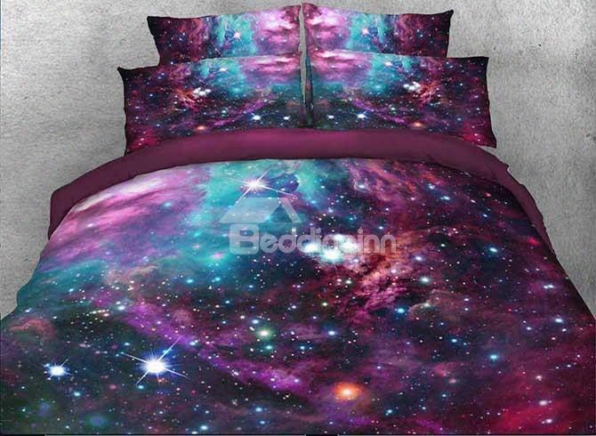 Onlwe 3d Stars And Multicolored Galaxy Printed 5-piece Comforter Sets