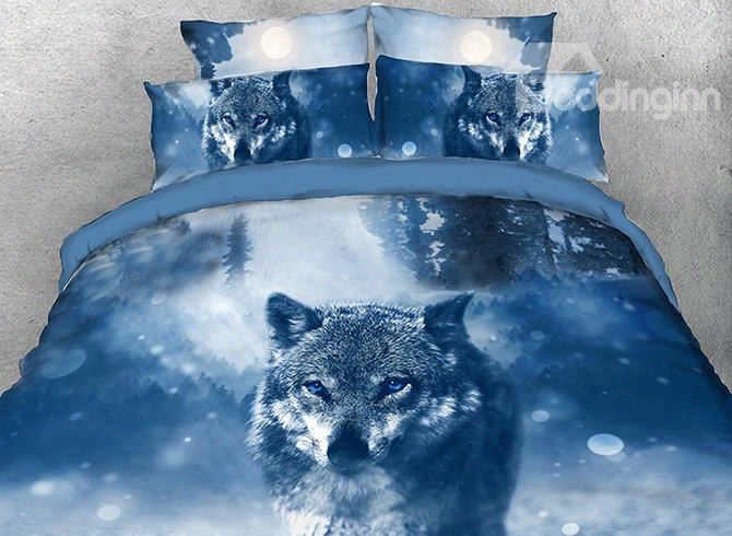 Onlwe 3d Wolf In Tue Forest Printed 4-piece Bedding Sets/duvet Covers