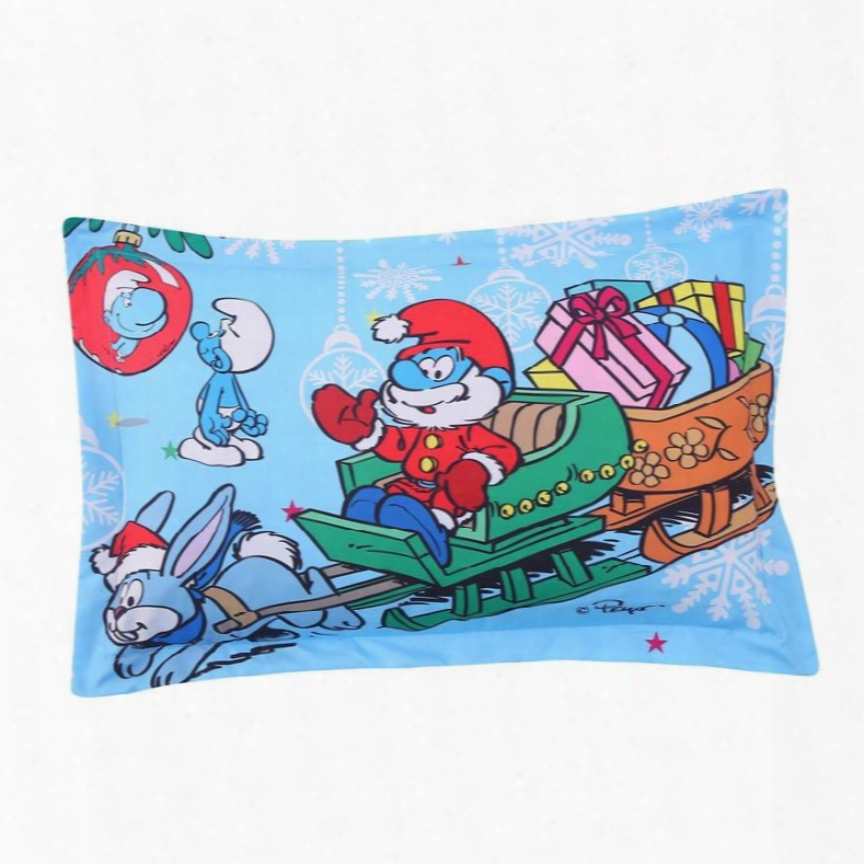 Papa Smurf Merry Christmas Delivering Gifts One Piece Bed Pillowcase