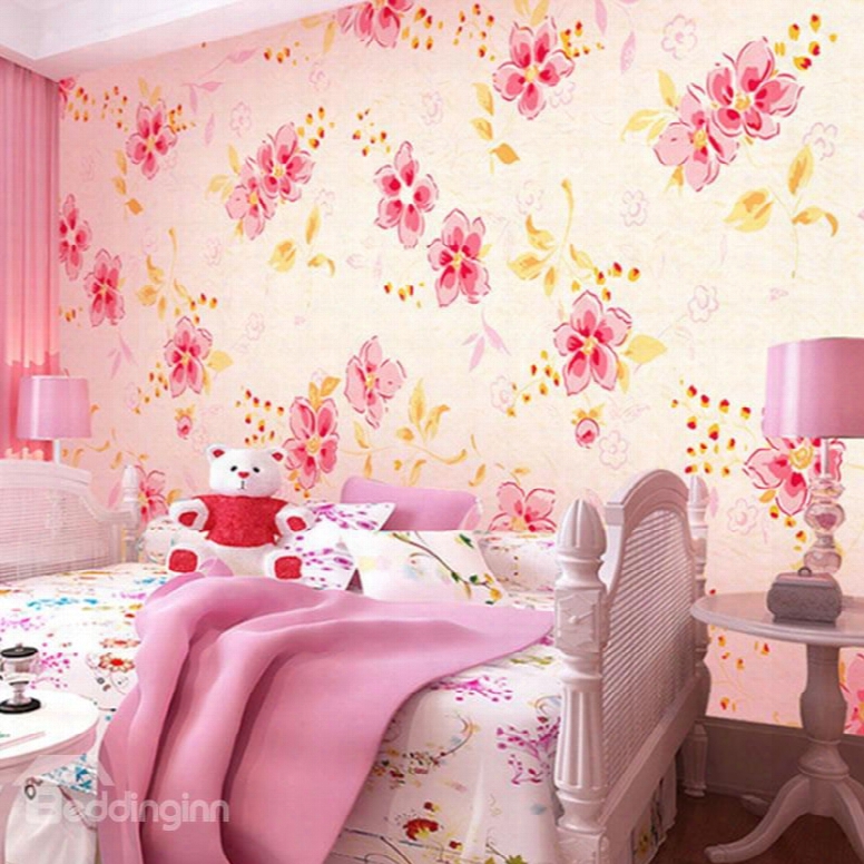 Pink And Red Petals With Yellow Leaves Waterproof And Eco-friendly 3d Wall Mural