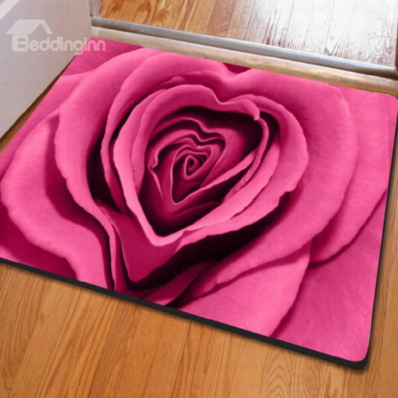 Pink Rectangle Romantic Roses Print Christmas Decorative Non Slip Doormat