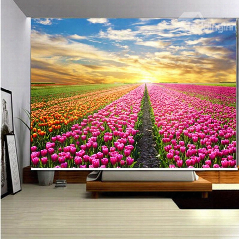 Pink Tulip Field 3d Printed Roller Shades