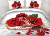 3D Red Roses with Pearl Necklace Printed Cotton 4-Piece Bedding Sets