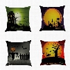 Halloween Moon Sky and Pumpkin Pattern Decorative Linen Throw Pillow