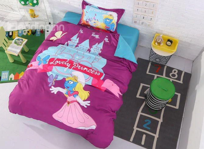 Princess Smurfette With Castle Butterfly Printed Twin 3-piece Kids Bedding Sets