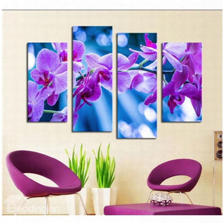 Purple Flowers Hanging 4-piece Canvas Waterproof And Environmental Non-framed Prints