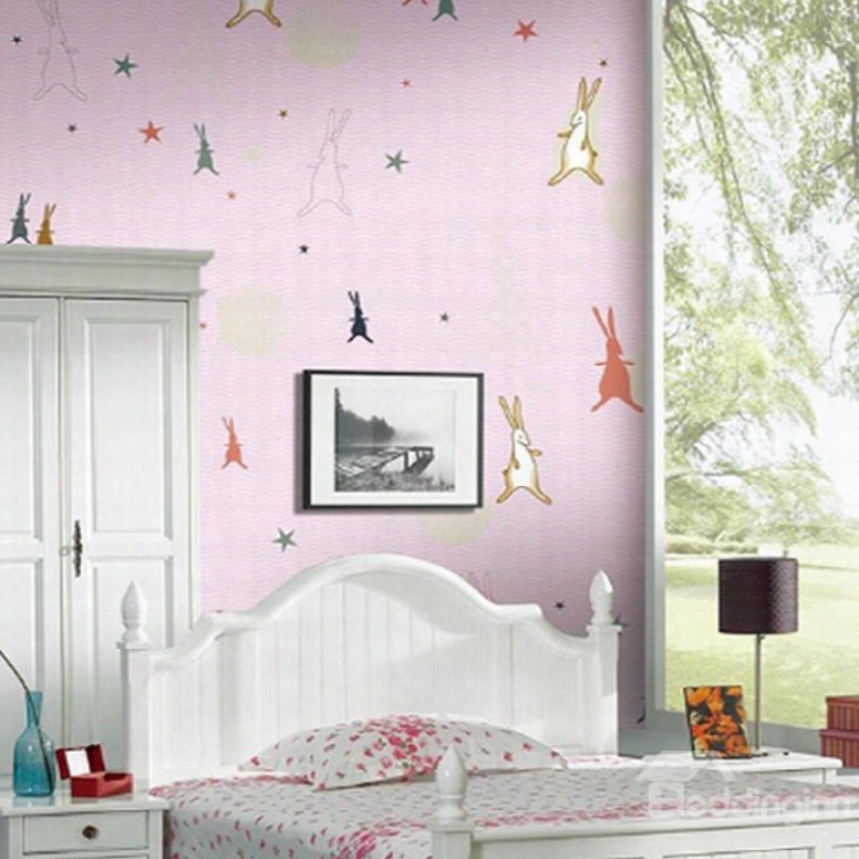 Rabbits On Pink Background 3d Waterproof Wall Mural