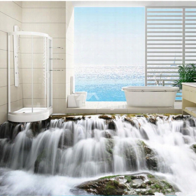 Realistic Waterfalls Print Nonslip And Waterproof Bathroom Decoration 3d Floor Murals