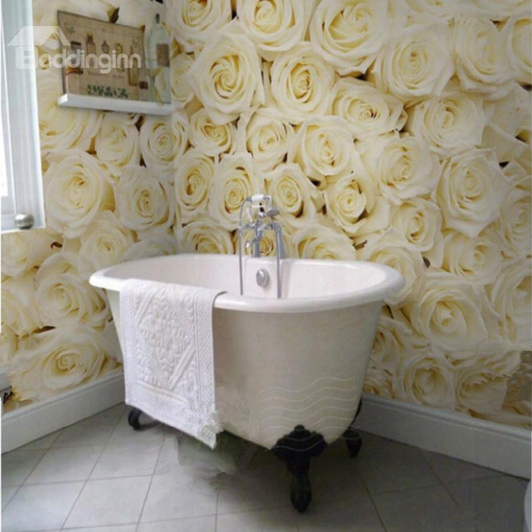 Romantic Champagne Roses Pattern Design Waterproof 3d Bathroom Wall Murals