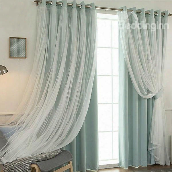 Romantic Green Sher And Shading Cloth Sewing Together Grommet Top Custom Blackout Curtains