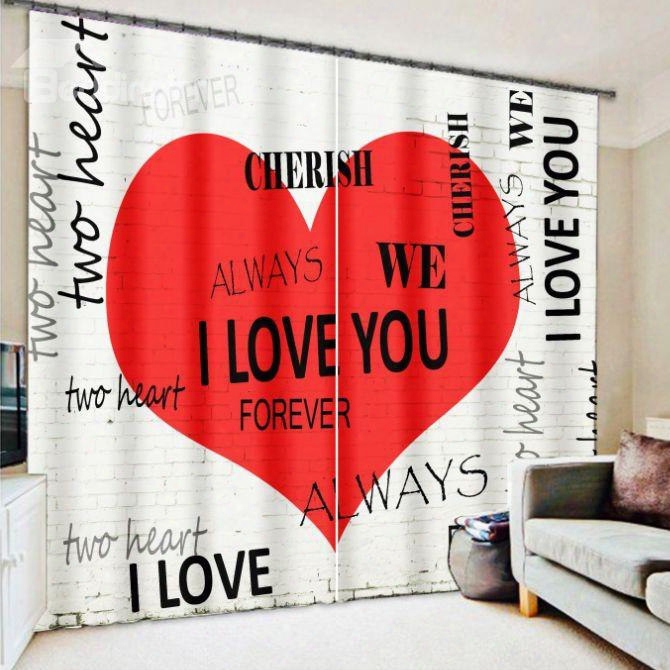Romantic Love Word S In Red Heart Printing 3d Curtain