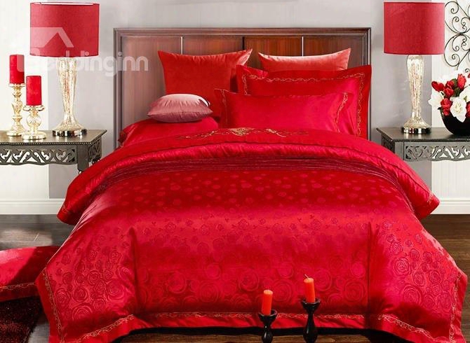 Romantic Red Rose Jacquard 4-piece Duvet Cover Sets