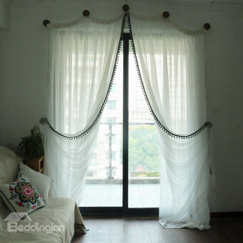 Romantic White Linen And Cotton Blending Custom Sheer Curtain For Living Room & Bedding Room