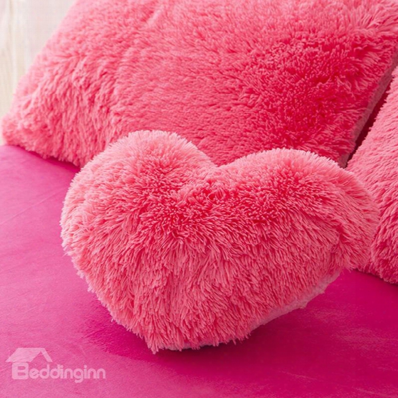 Rose Red Heart Shape Decorative Fluffy Throw Pillows