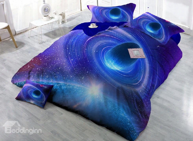 Shining Blue Planet Digital Print 4-piece Cotton Duvet Cover Sets