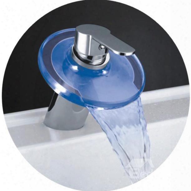 Single Handle Led Waterfall Temperature Control Three Color Changing Bathroom Sink Faucet With Hot And Cold Switch