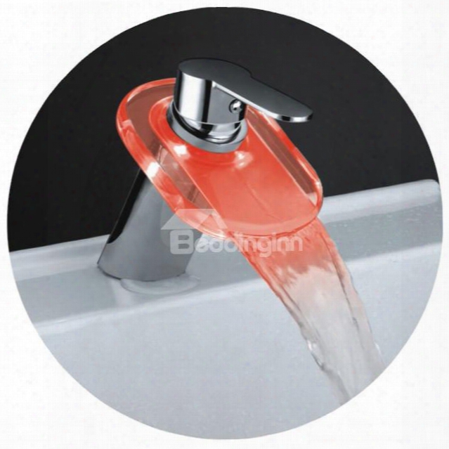 Single Handle Led Waterfall Temperature Control Three Color Changing Bathroom & Kitchen Faucet