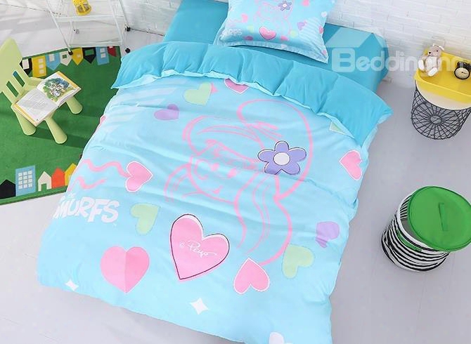 Sketch Smurfette With Love Heart Printed Twin 3-piece Kids Bedding Sets