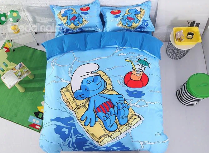 Smurf Sunbathing Printed 4-piece Bedding Sets/duvet Covers