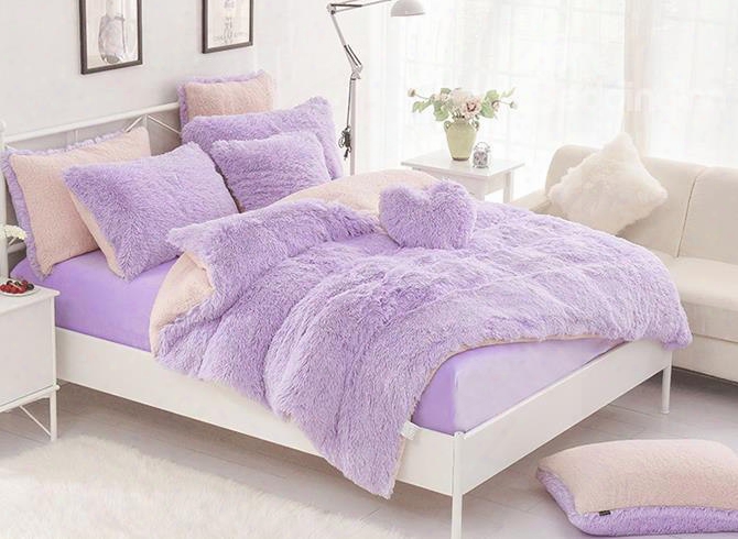 Solid Purple And Pink Color Blocking Flufyf 4-piece Bedding Sets/duvet Cover