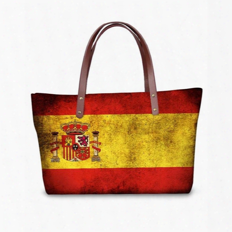 Spanish Flag Pattern Waterproof Sturdy 3d Printed Shoulder Handbags