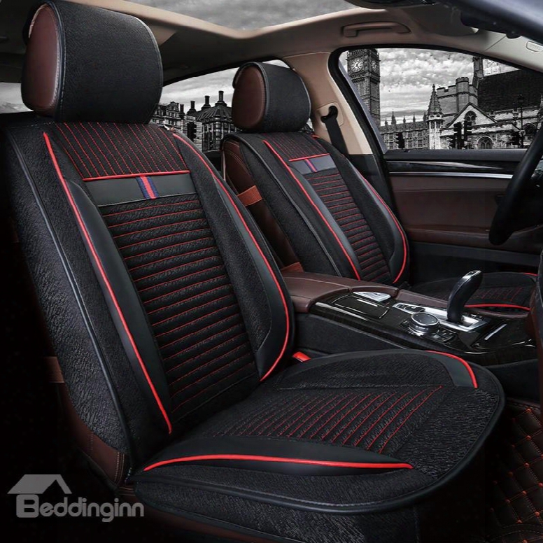 Sports Style Contrast Color Snappy Flax Material Universal Car Seat Covers