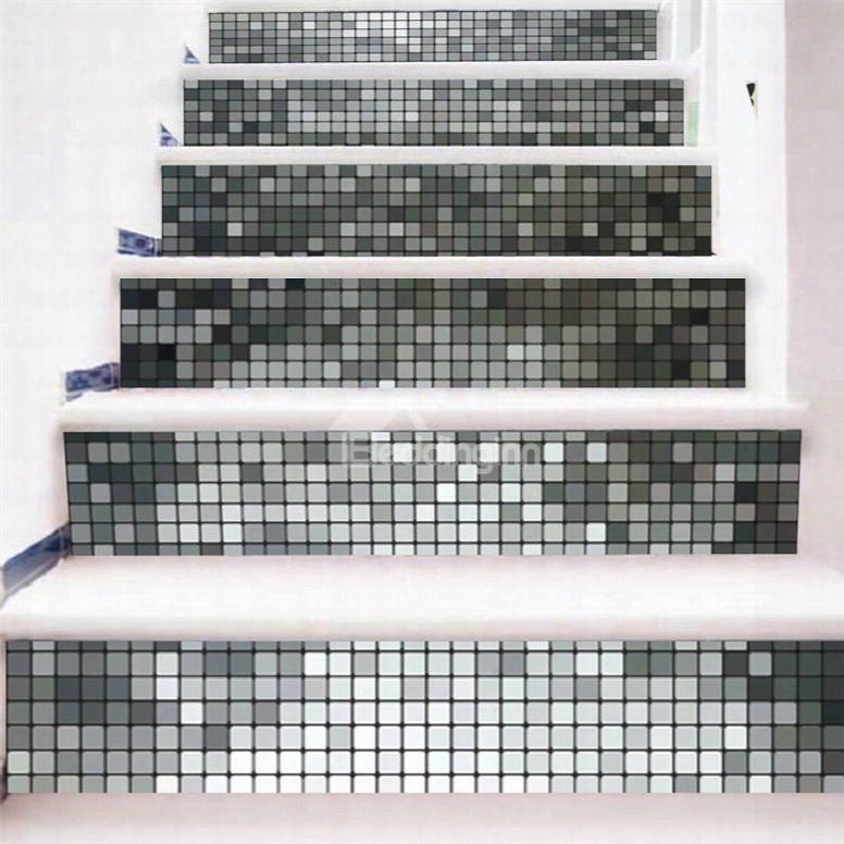 Square Plaids 6-piece 3d Pvc Waterproof Stair Mural