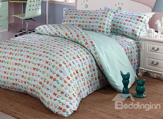 Super Lovely Animal Faces Pattern Cotton 4-piece Duvet Cover Sets