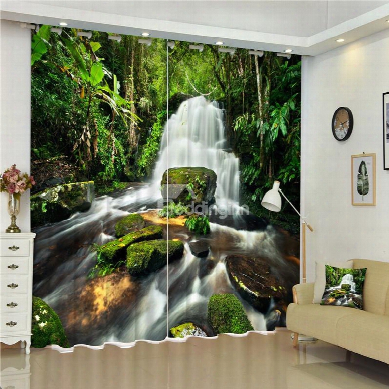 Surging Waterfall And Thick Forest High Quality Polyester Water-proof And Shading 3d Curtain