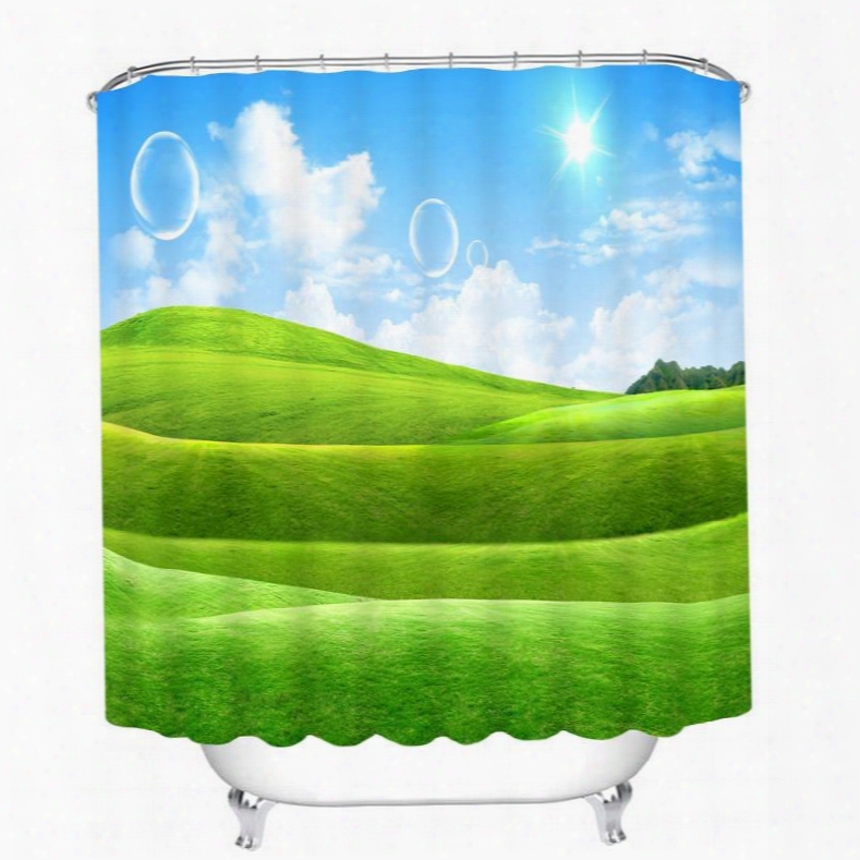 The Green Pastures In Sunny Day Printing Bathroom 3d Shower Curtain