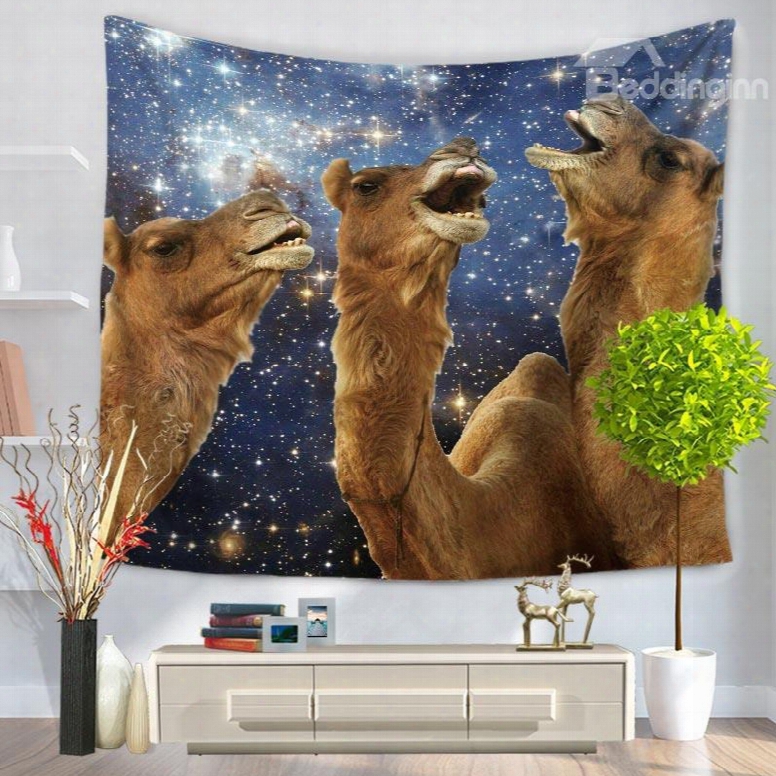 Tree Camels With Happiness Laughter Galaxy Stars Decorative Hanging Wall Tapestry