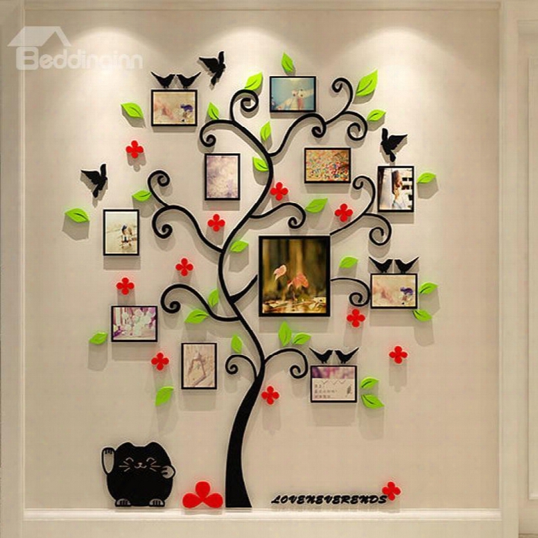 Tree Red Flowers And Birds Acrylic 10 Photo Frames Waterproof 3d Wall Stickers