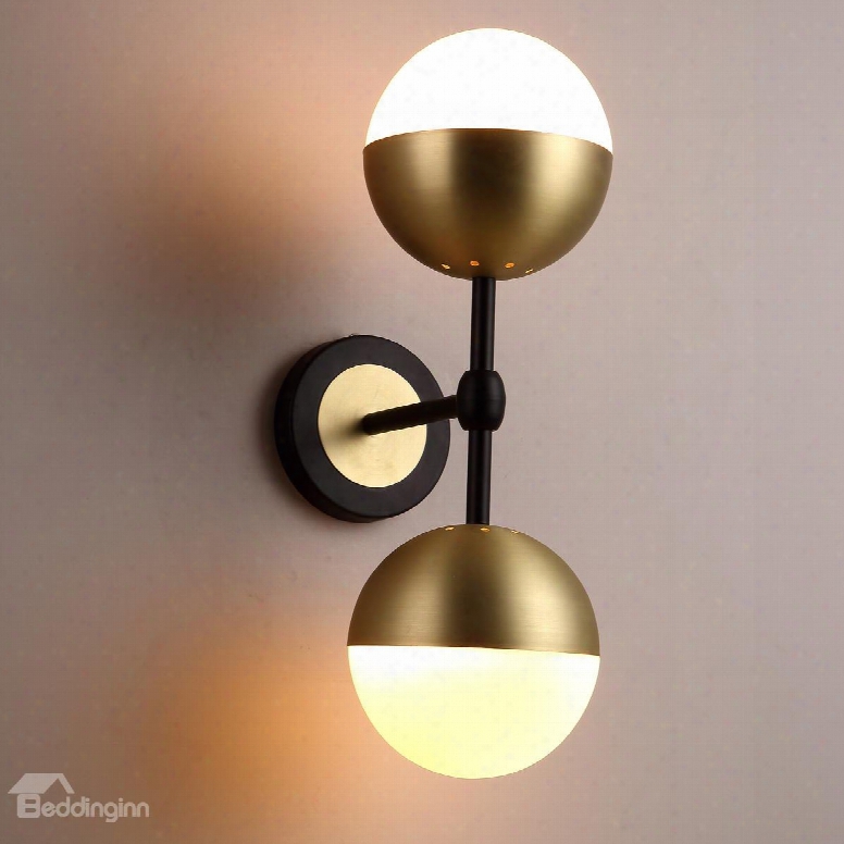 Two Glass Balls With Golden Hardware Wall Light