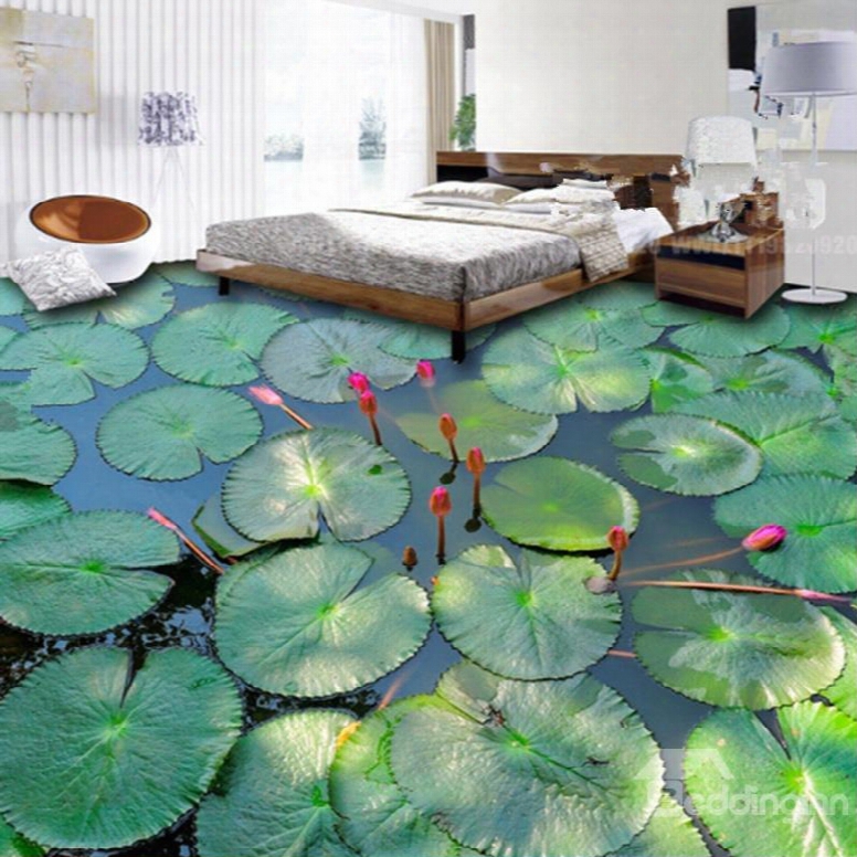 Universal Modern Design Lotus Leaves In The Lake Pattern Waterproof 3d Floor Murals