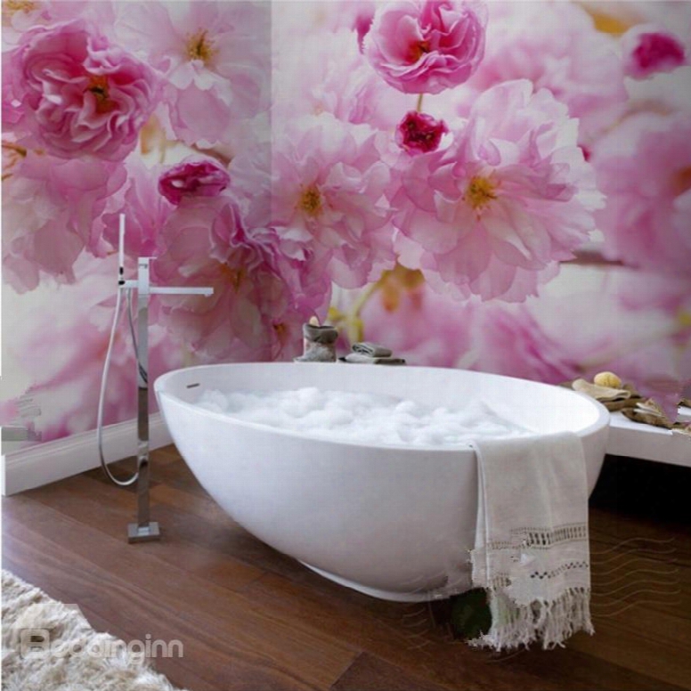 Warm Creative Design Pink Flowers Pattern Waterproof 3d Bathroom Wall Murals