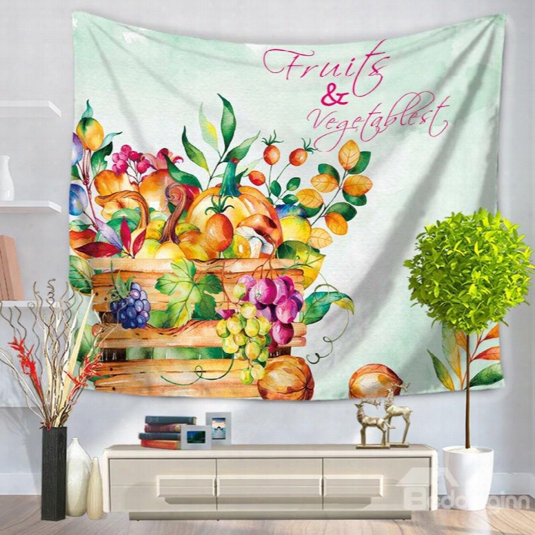 Watercolor Painting A Basket Of Fruits And Vegetables Decorative Hanging Wall Tapestry