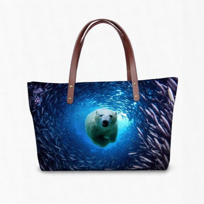 Waterproof Sea World Polar Bear Animals 3d Printed Shoulder Handbags