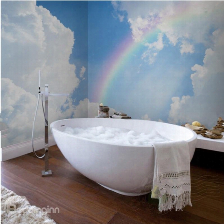 Whiite Cloud And Beautiful Rainbow Pattern Waterproof 3d Bathroom Wall Murals