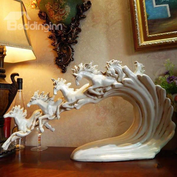 White Resin European Style Running Horses Design Desktop Decoration