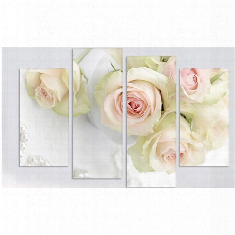 White Roses Hanging 4-piece Canvas Non-framed Waterproof And Environmental Wall Prints