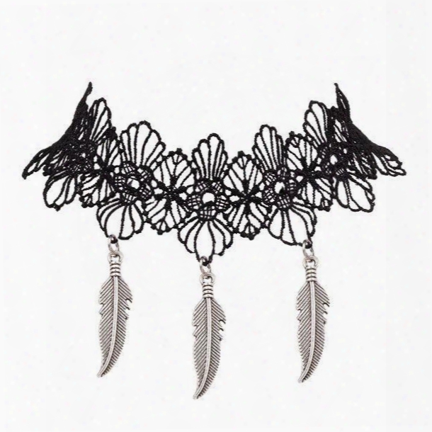 Wonderful Feather Design Black Lace Choker Necklace