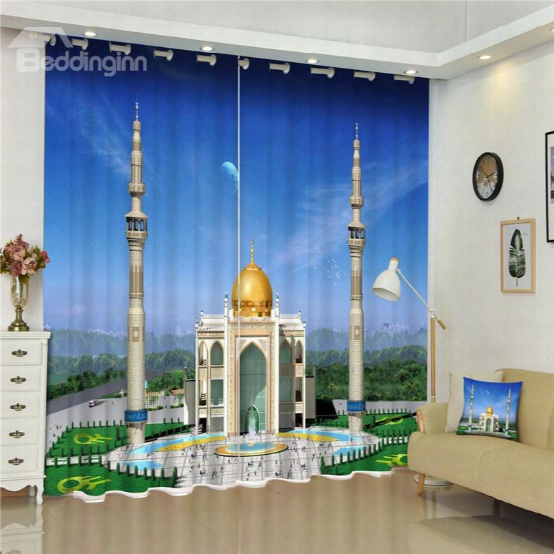 Wonderful Islamic Mosque Thick Polyester 2 Pieces Custom Living Room Window Curtain
