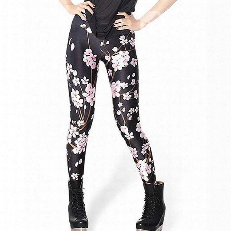 Wonderful Peach Flower Pattern Tight 3d Painted Legging